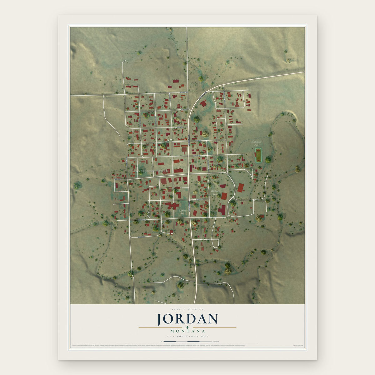 Jordan, Montana map print, the full design