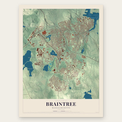 Braintree, Massachusetts map print, the full design