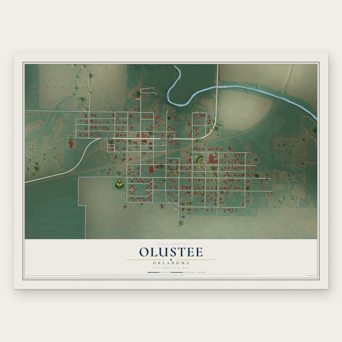 Olustee, Oklahoma map print, the full design