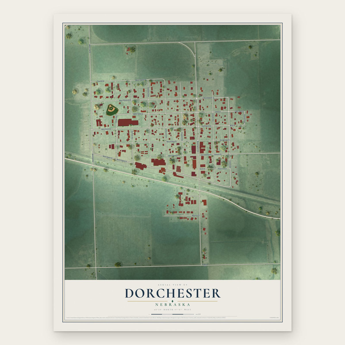 Dorchester, Nebraska map print, the full design