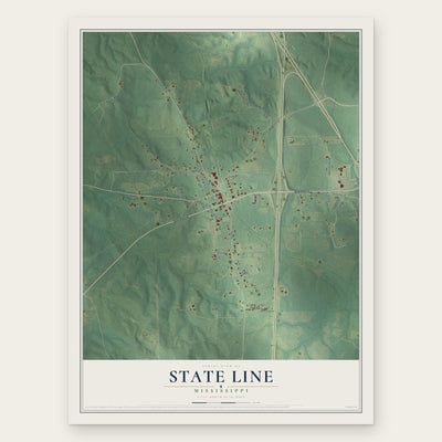 State Line, Mississippi map print, the full design