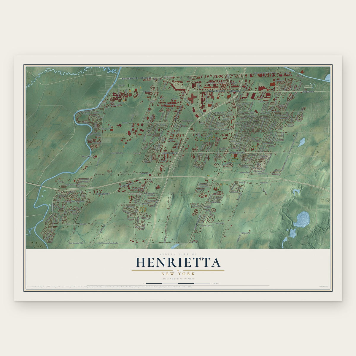 Henrietta, New York map print, the full design