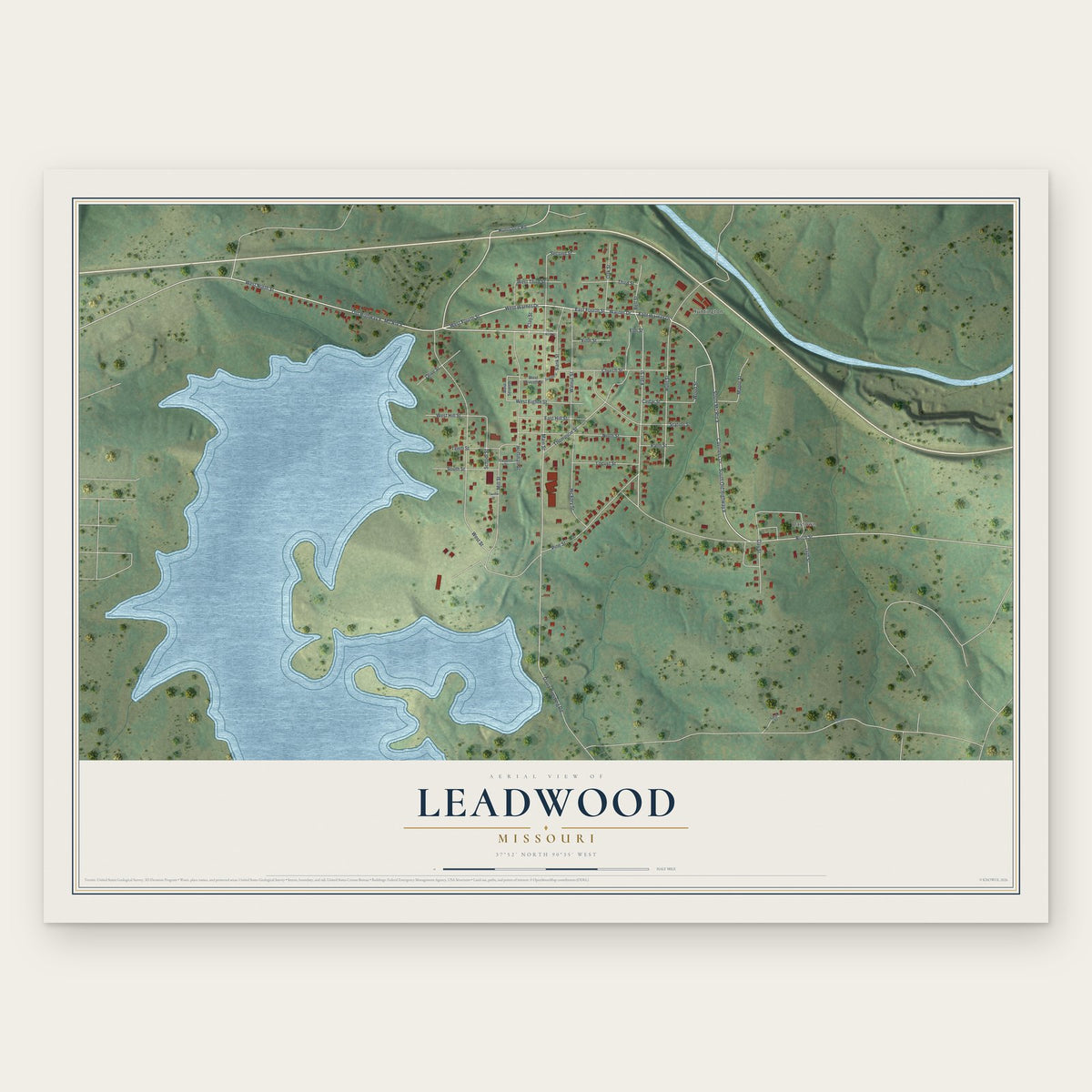 Leadwood, Missouri map print, the full design