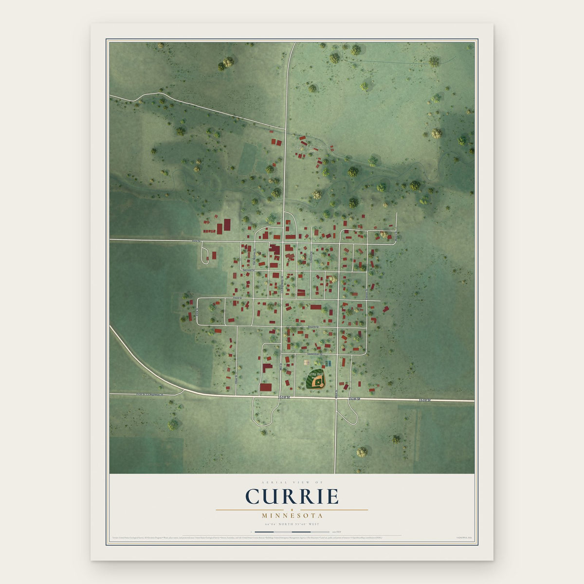 Currie, Minnesota map print, the full design