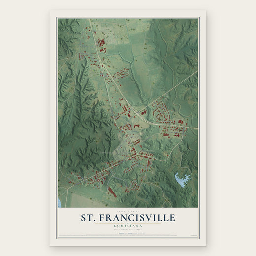 St. Francisville, Louisiana map print, the full design
