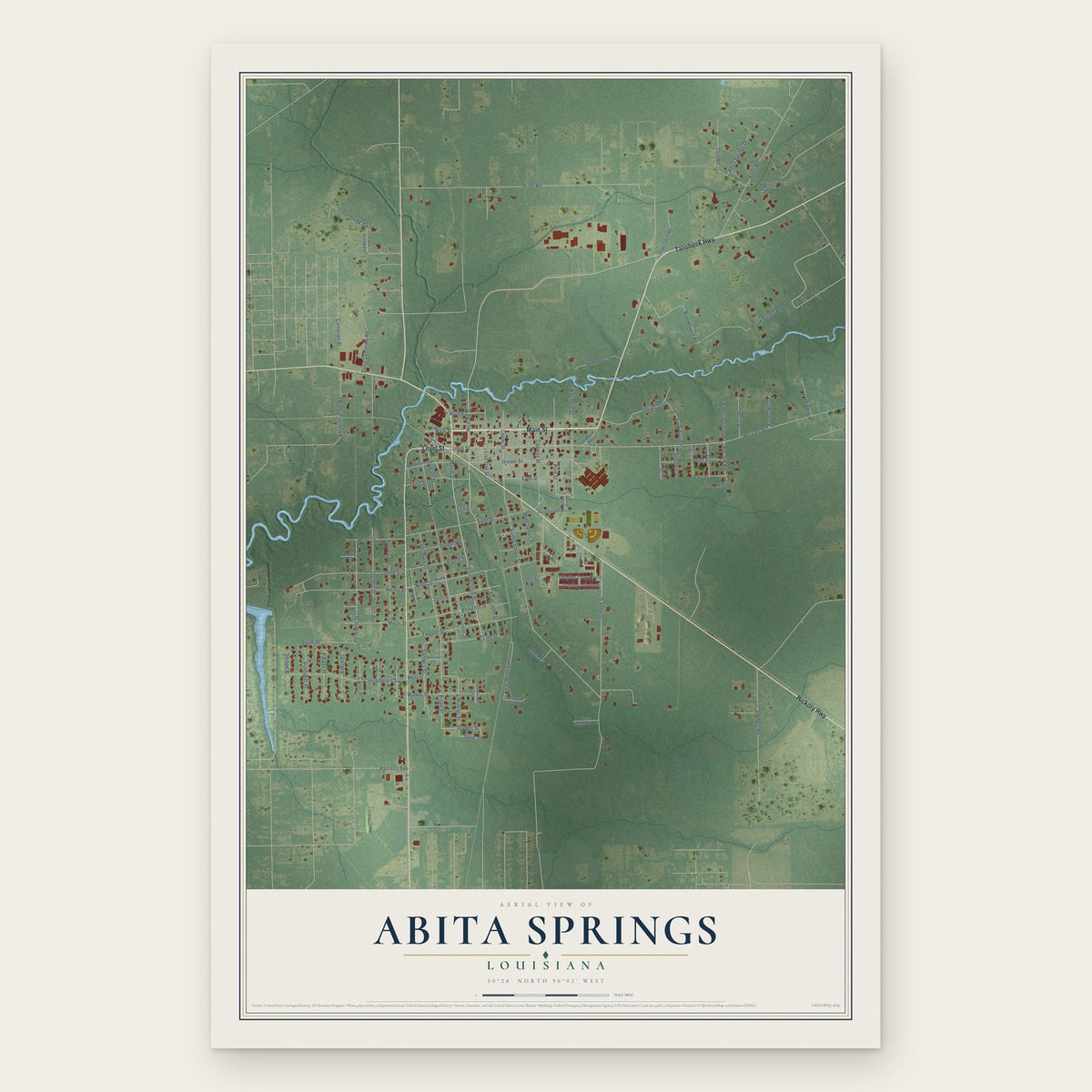 Abita Springs, Louisiana map print, the full design