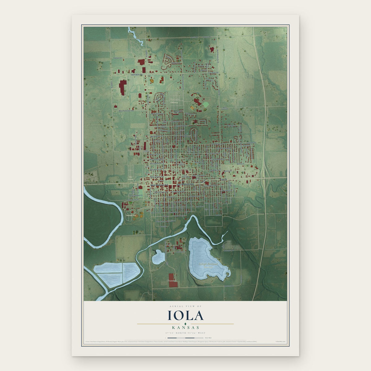 Iola, Kansas map print, the full design
