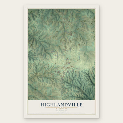 Highlandville, Missouri map print, the full design