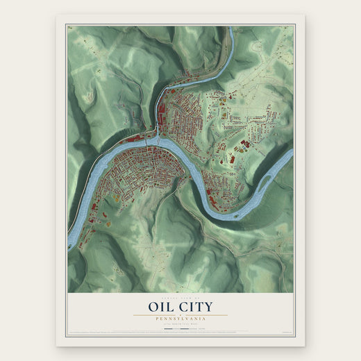 Oil City, Pennsylvania map print, the full design