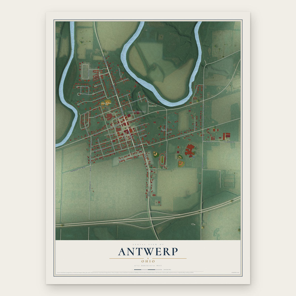 Antwerp, Ohio map print, the full design