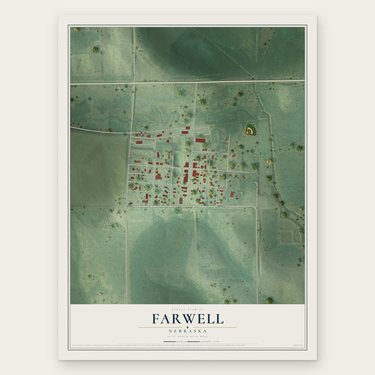 Farwell, Nebraska map print, the full design