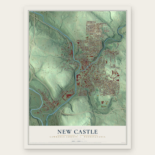 New Castle, Lawrence County, Pennsylvania map print, the full design