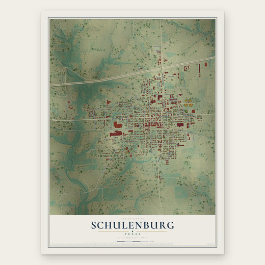 Schulenburg, Texas map print, the full design
