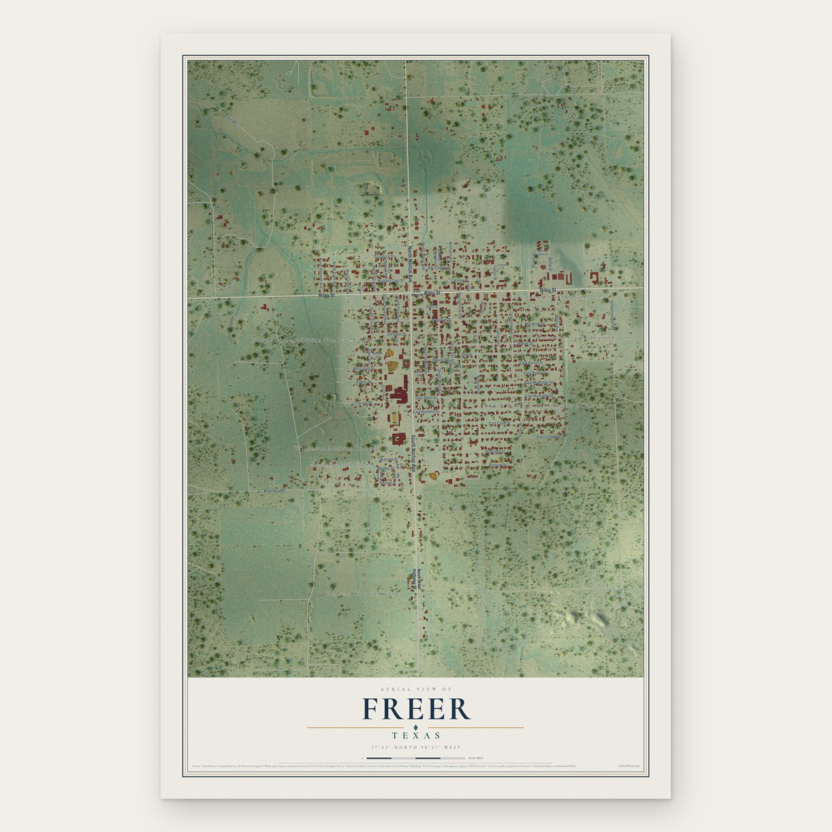 Freer, Texas map print, the full design