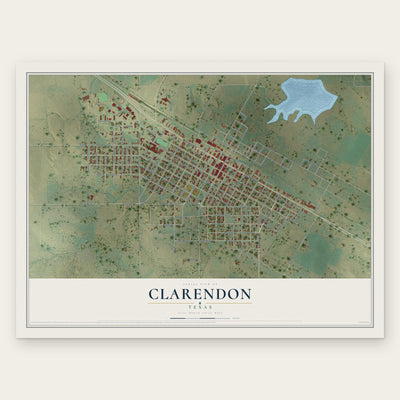Clarendon, Texas map print, the full design