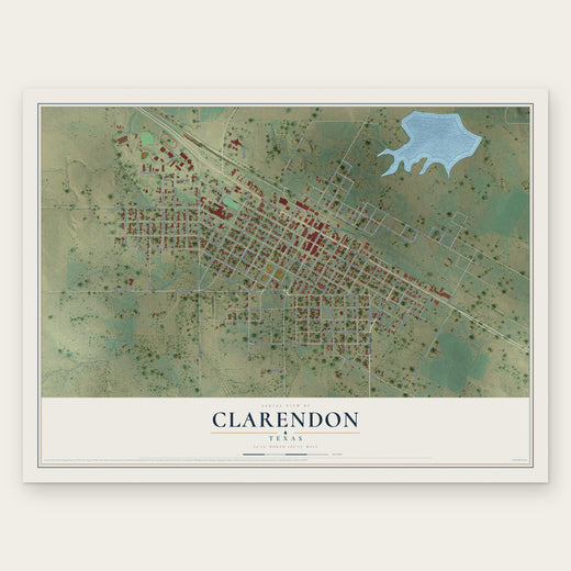 Clarendon, Texas map print, the full design