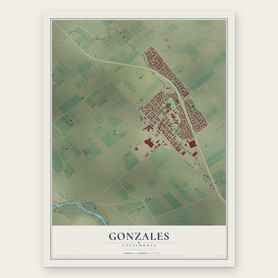 Gonzales, California map print, the full design