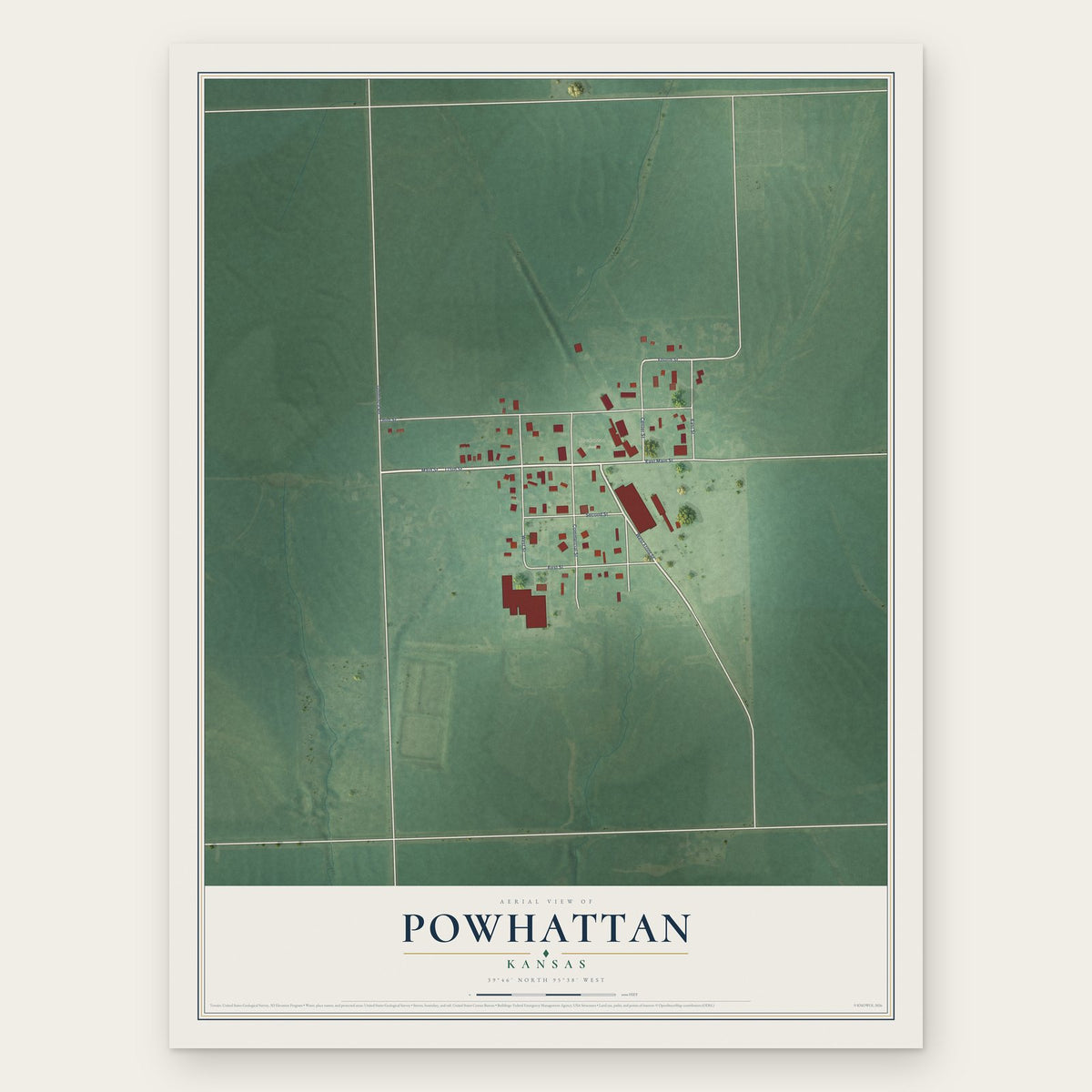 Powhattan, Kansas map print, the full design