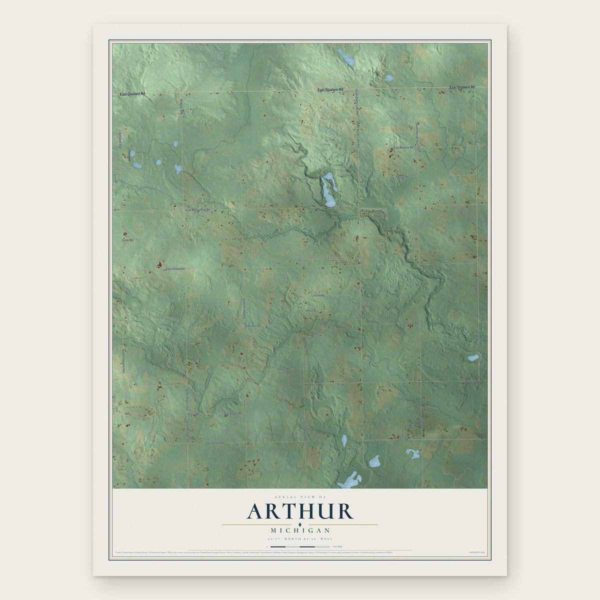 Arthur, Michigan map print, the full design