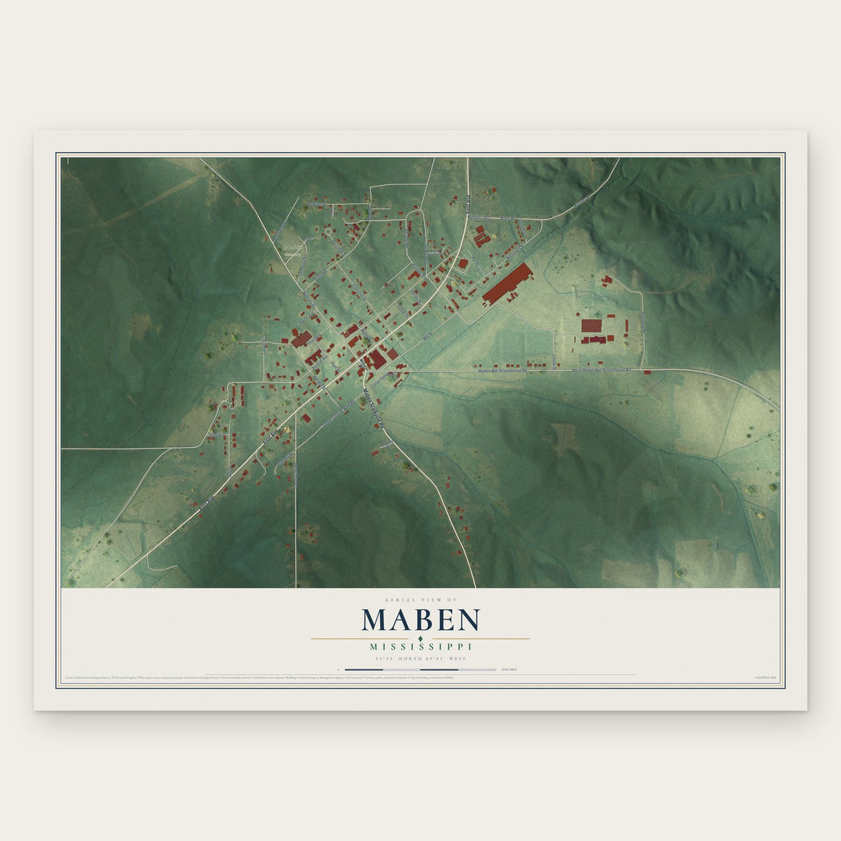 Maben, Mississippi map print, the full design