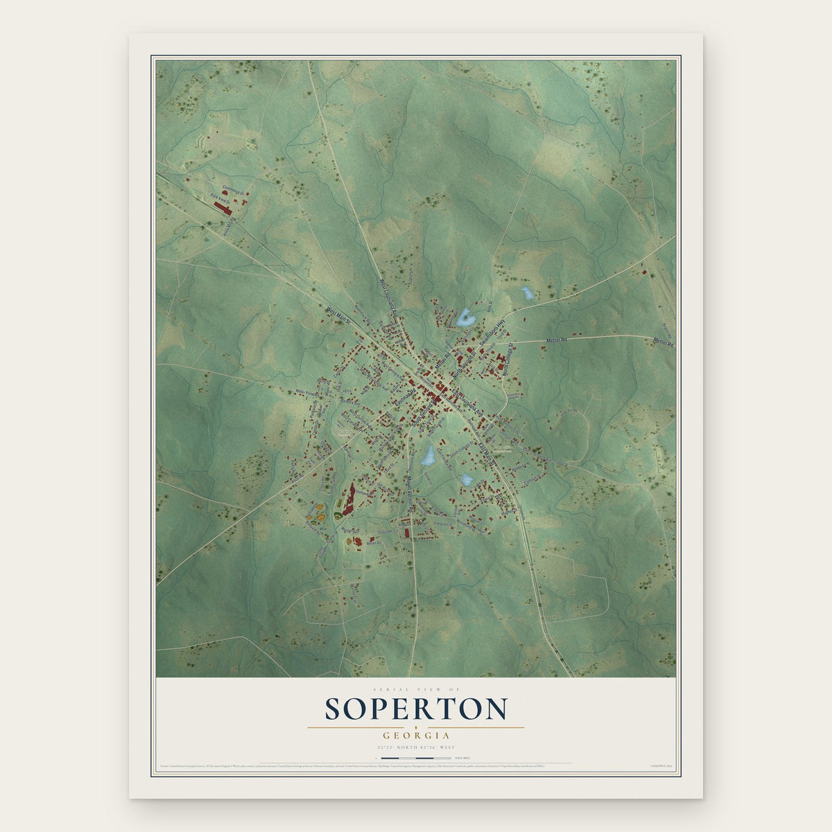 Soperton, Georgia map print, the full design