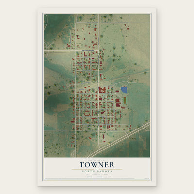 Towner, North Dakota map print, the full design