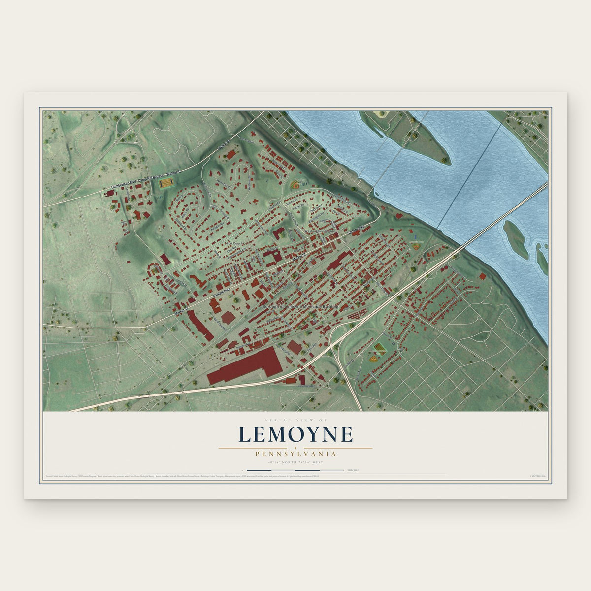 Lemoyne, Pennsylvania map print, the full design