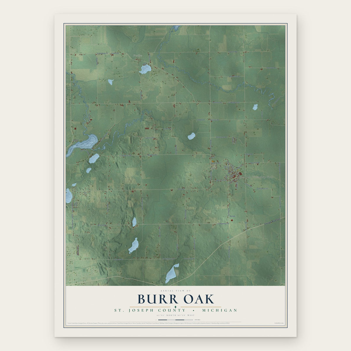 Burr Oak, St. Joseph County, Michigan map print, the full design