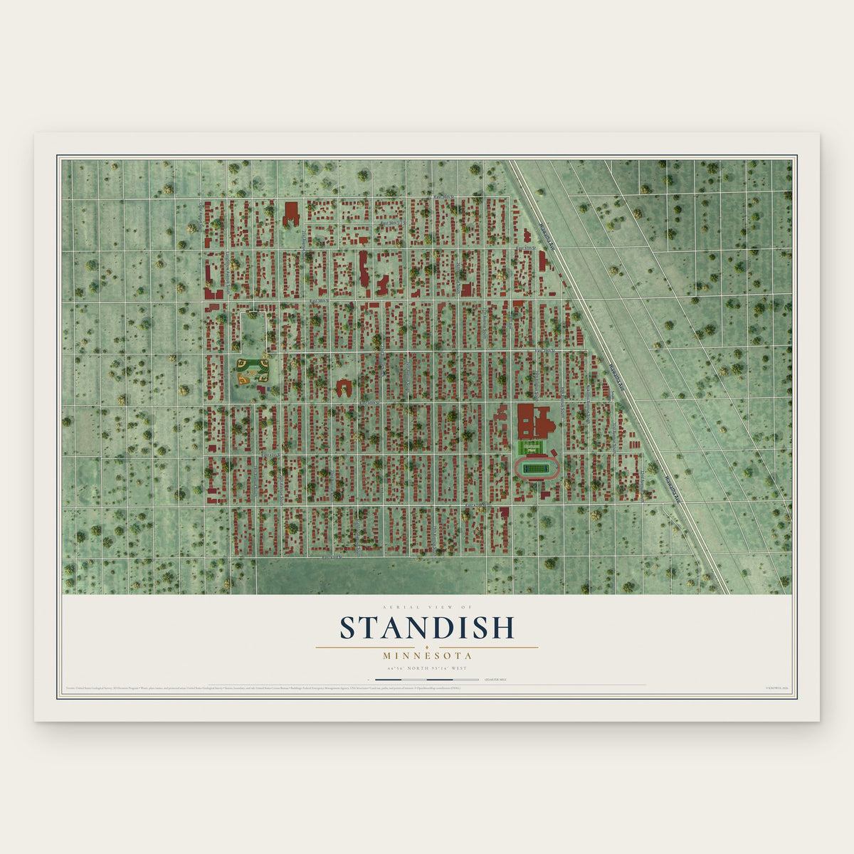 Standish, Minnesota map print, the full design