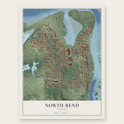 North Bend, Oregon map print, the full design