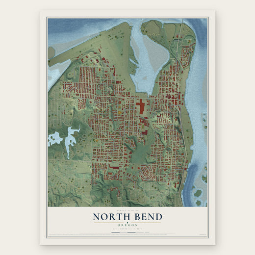 North Bend, Oregon map print, the full design