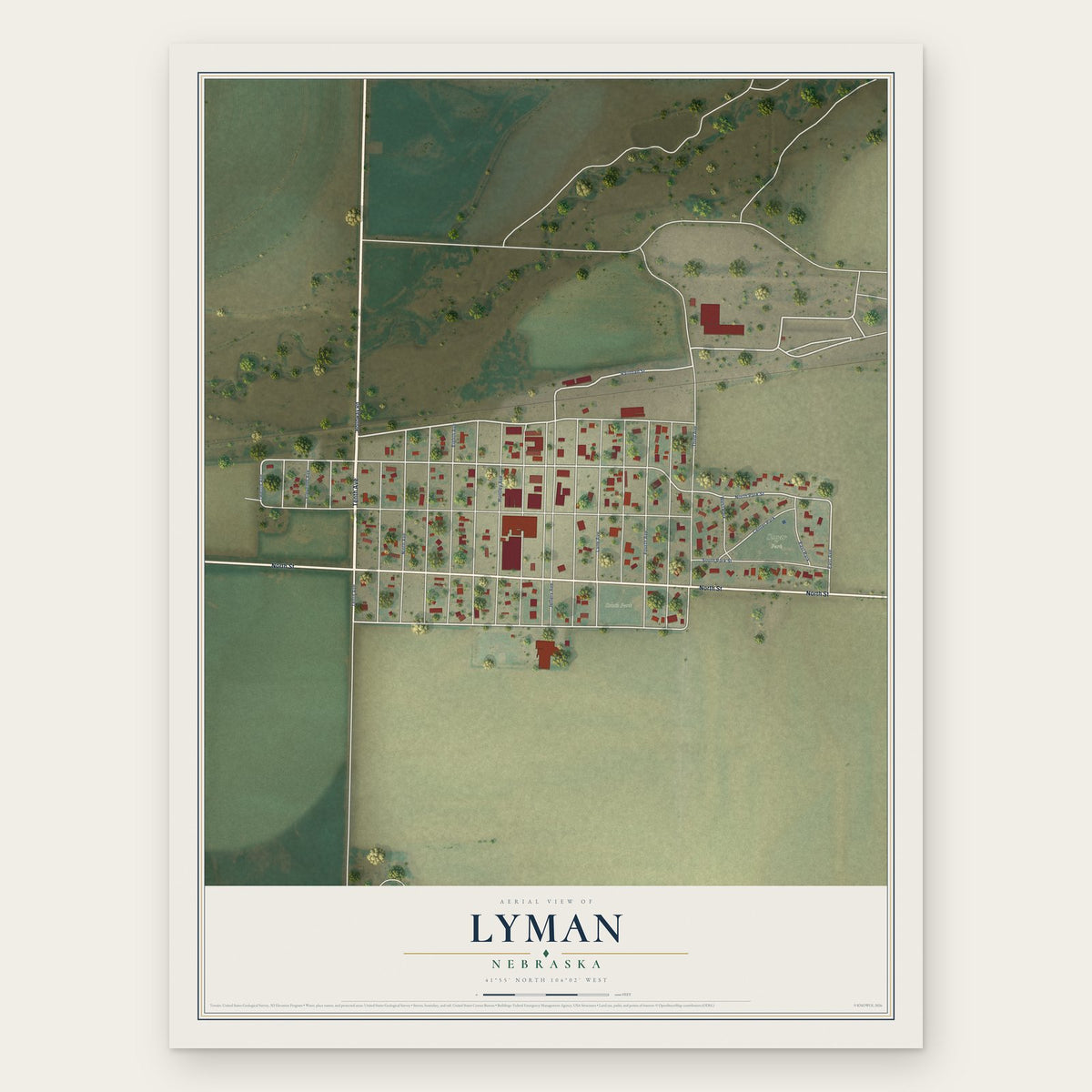 Lyman, Nebraska map print, the full design