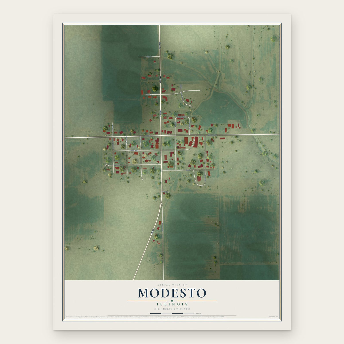 Modesto, Illinois map print, the full design