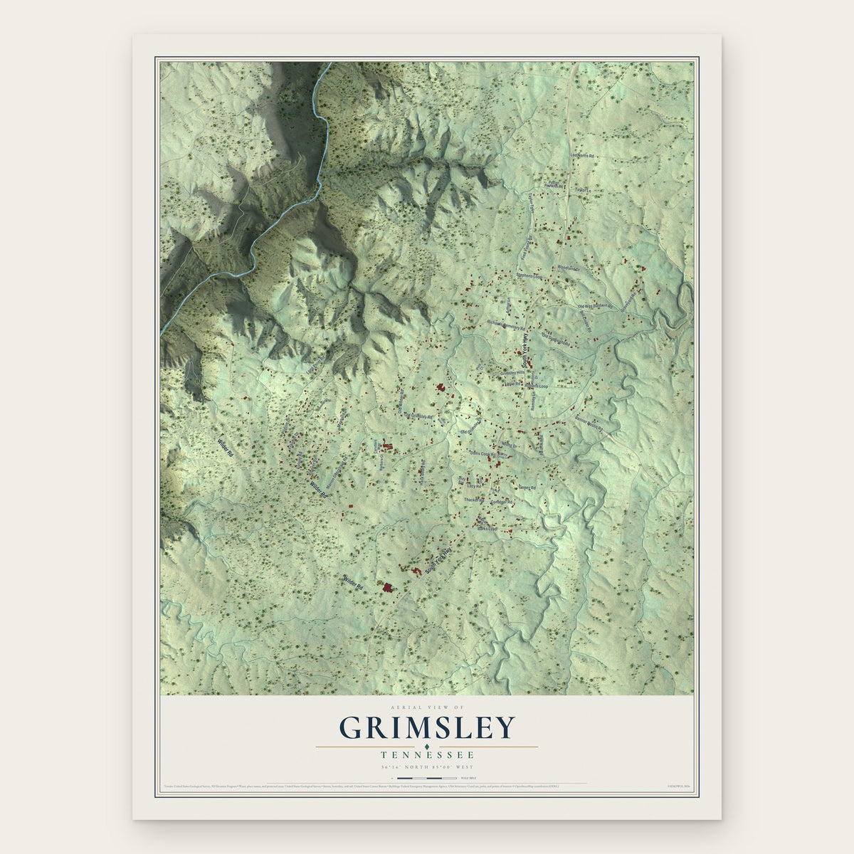 Grimsley, Tennessee map print, the full design