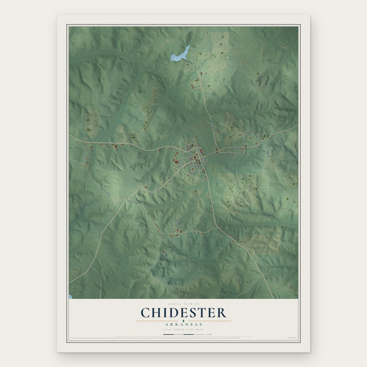 Chidester, Arkansas map print, the full design