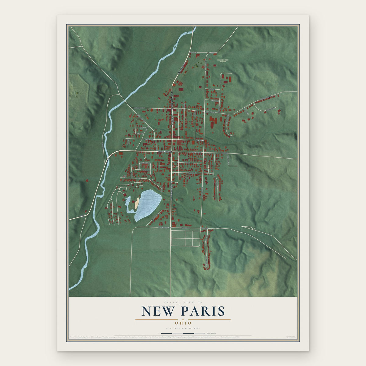 New Paris, Ohio map print, the full design