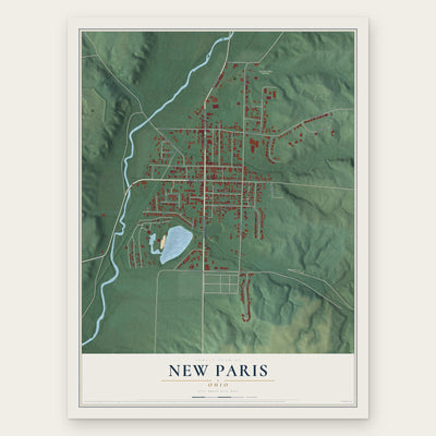 New Paris, Ohio map print, the full design