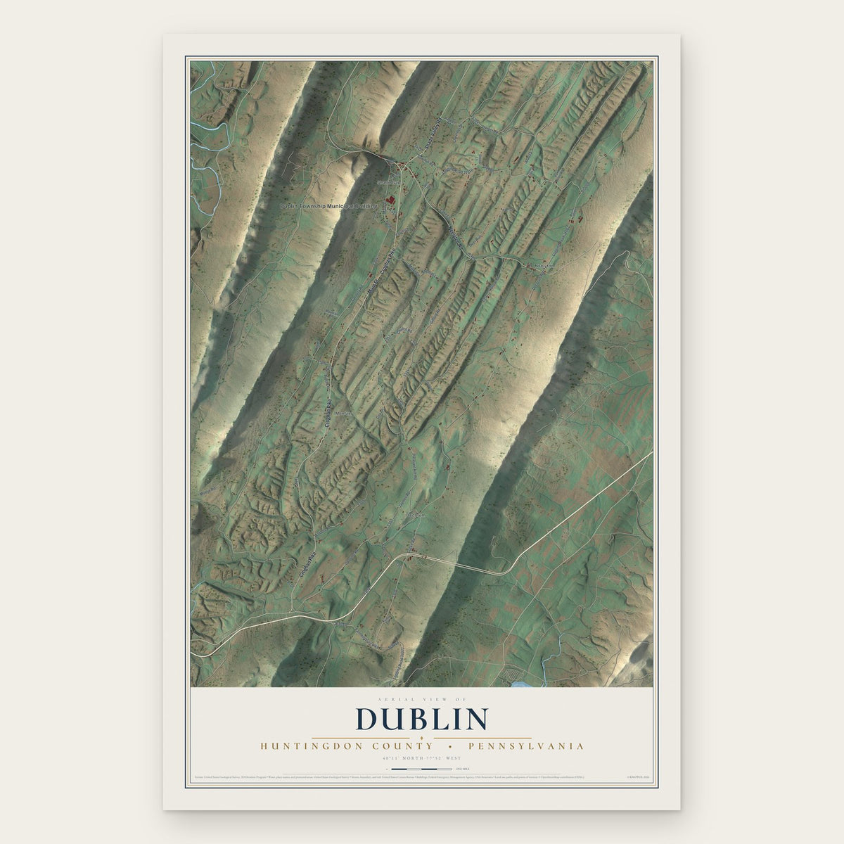 Dublin, Huntingdon County, Pennsylvania map print, the full design