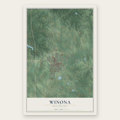 Winona, Mississippi map print, the full design