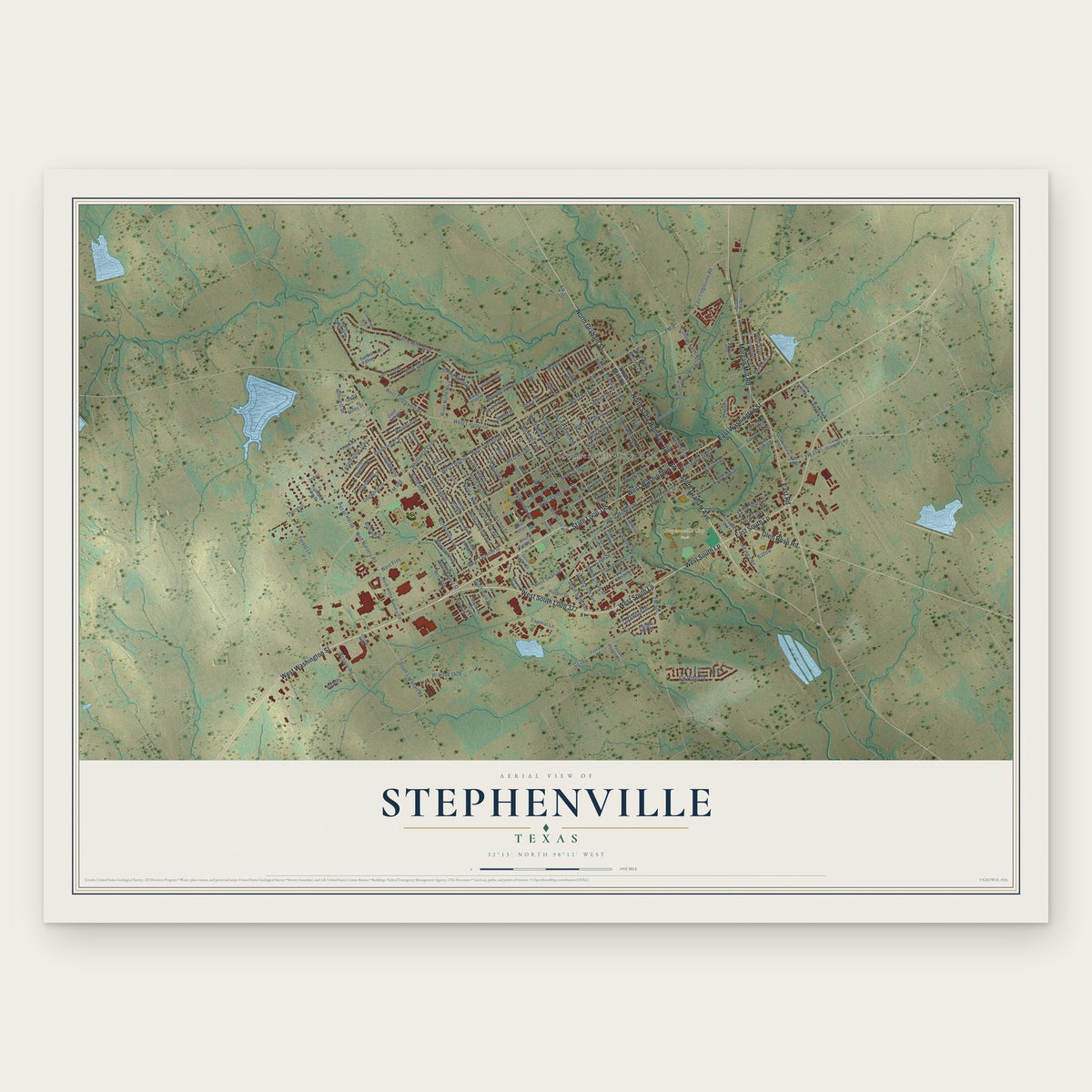 Stephenville, Texas map print, the full design