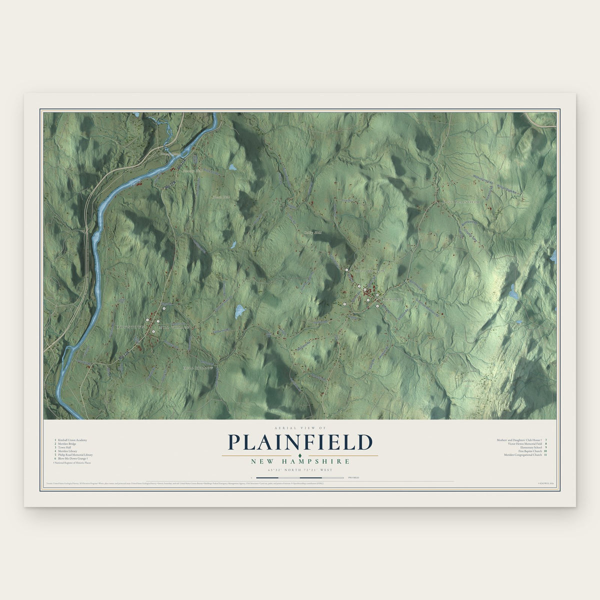 Plainfield, New Hampshire map print, the full design