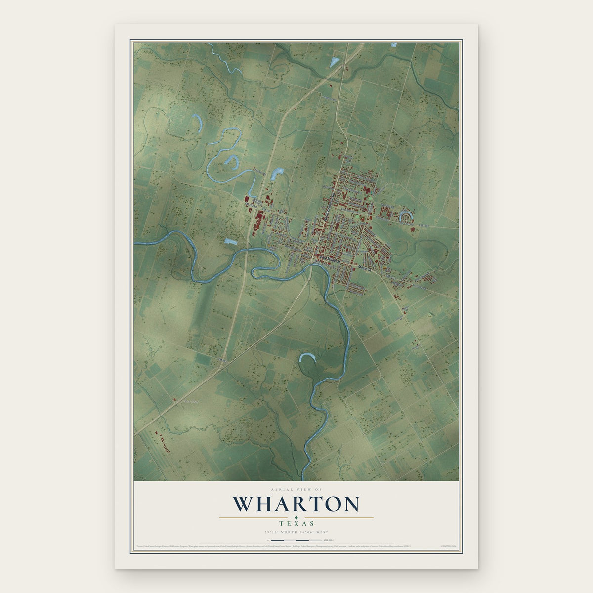 Wharton, Texas map print, the full design