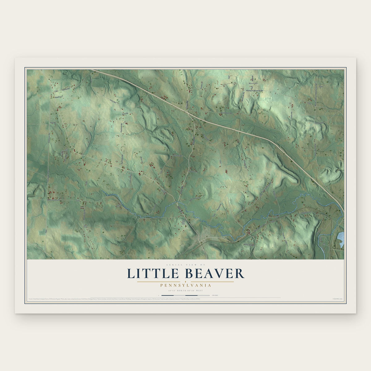 Little Beaver, Pennsylvania map print, the full design