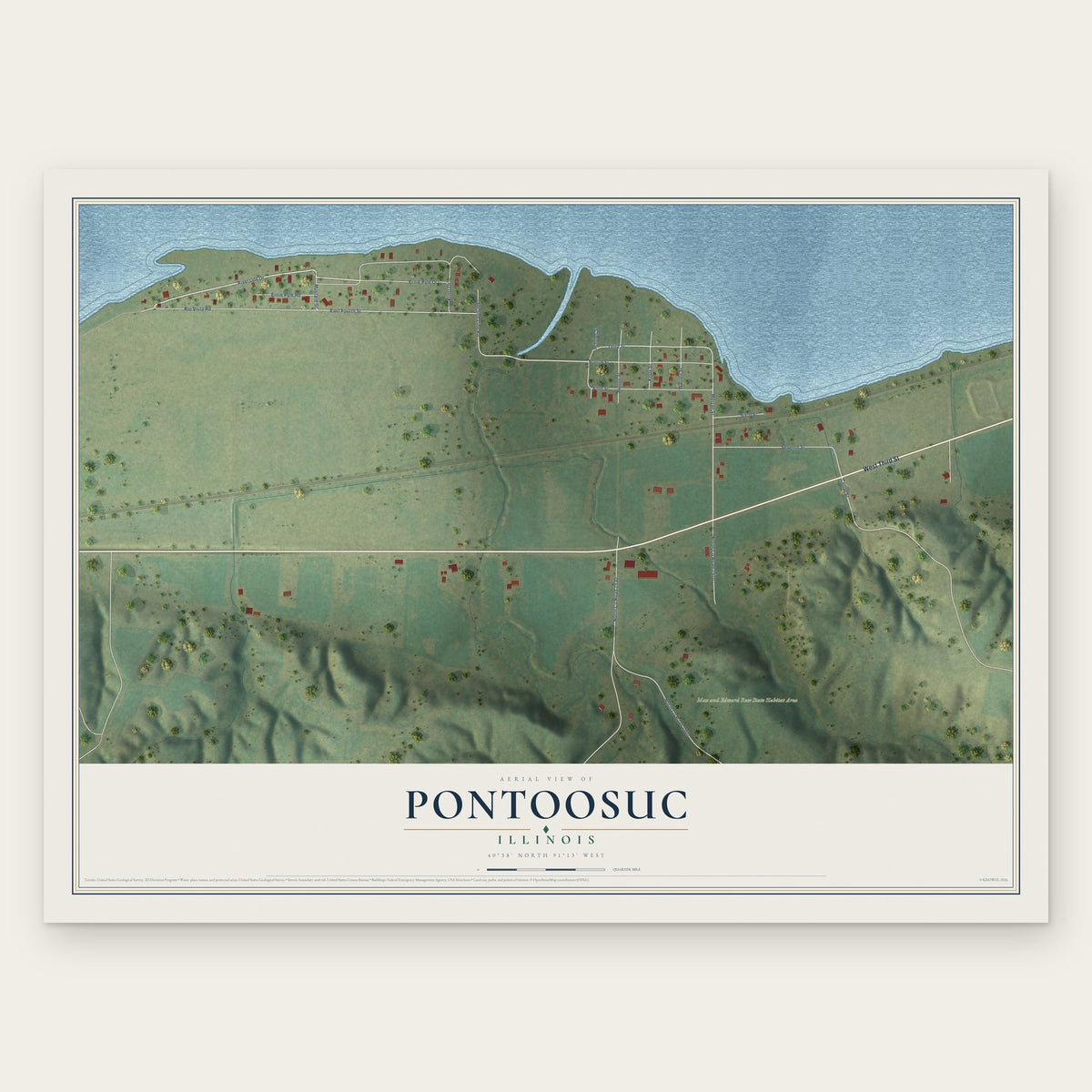 Pontoosuc, Illinois map print, the full design