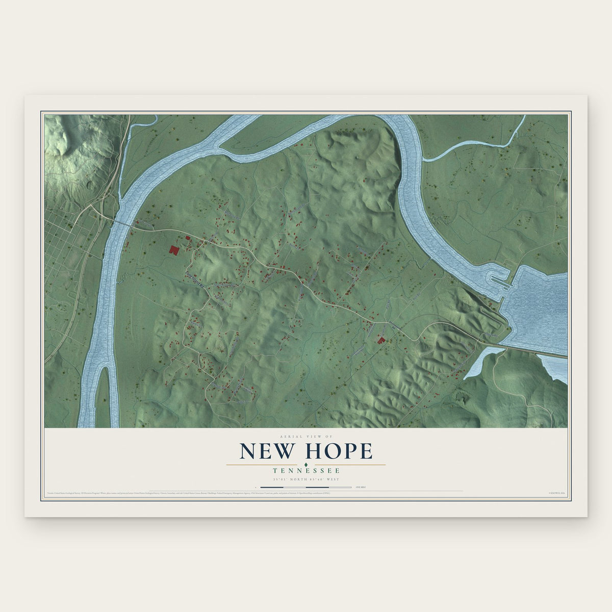 New Hope, Tennessee map print, the full design
