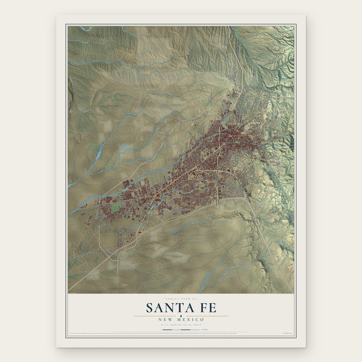 Santa Fe, New Mexico map print, the full design