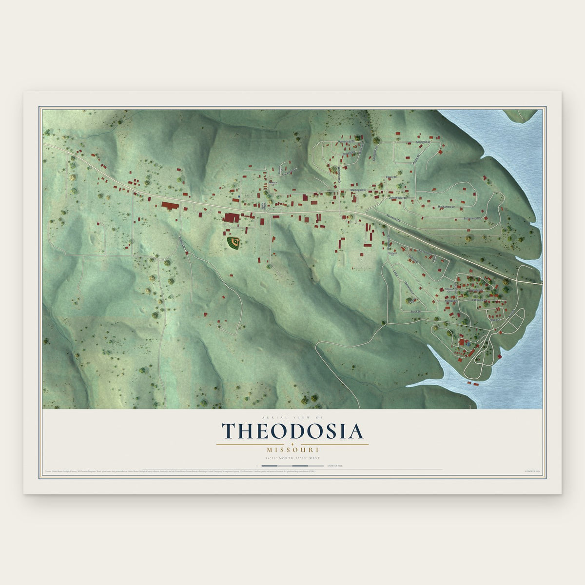 Theodosia, Missouri map print, the full design