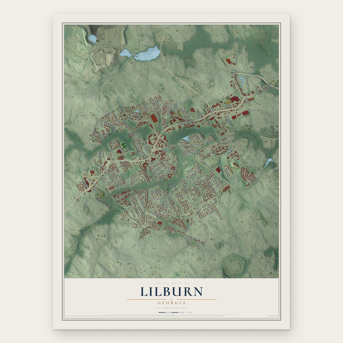 Lilburn, Georgia map print, the full design