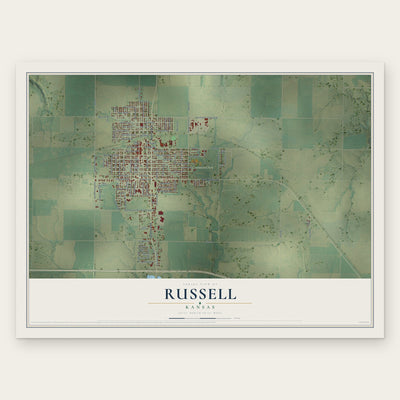 Russell, Kansas map print, the full design