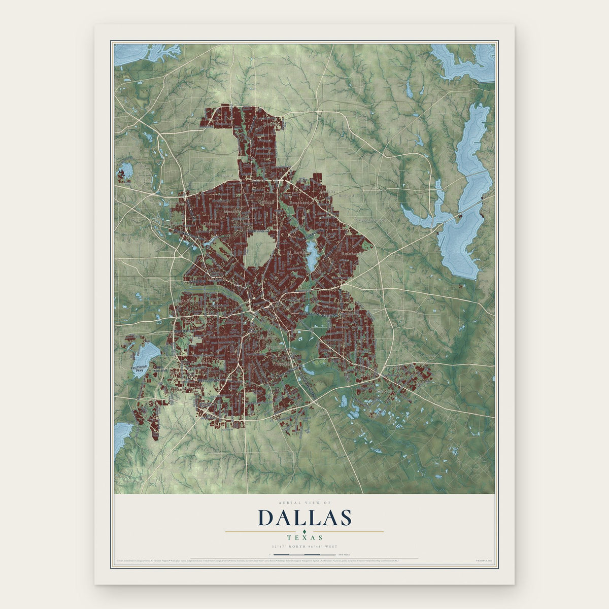 Dallas, Texas map print, the full design